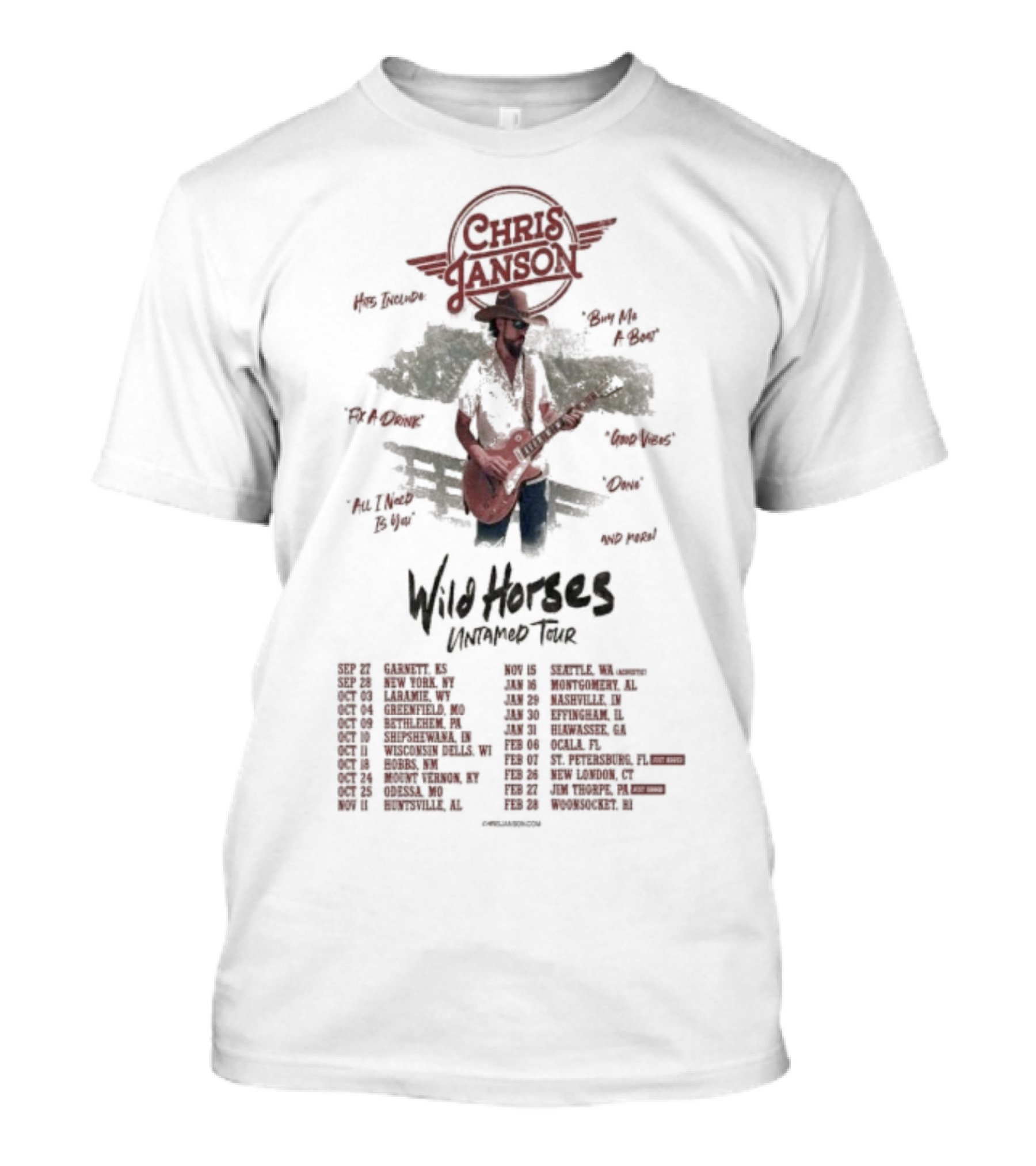 Chris Janson 2025-2026 Wild Horses Untamed Tour Dates T-Shirt