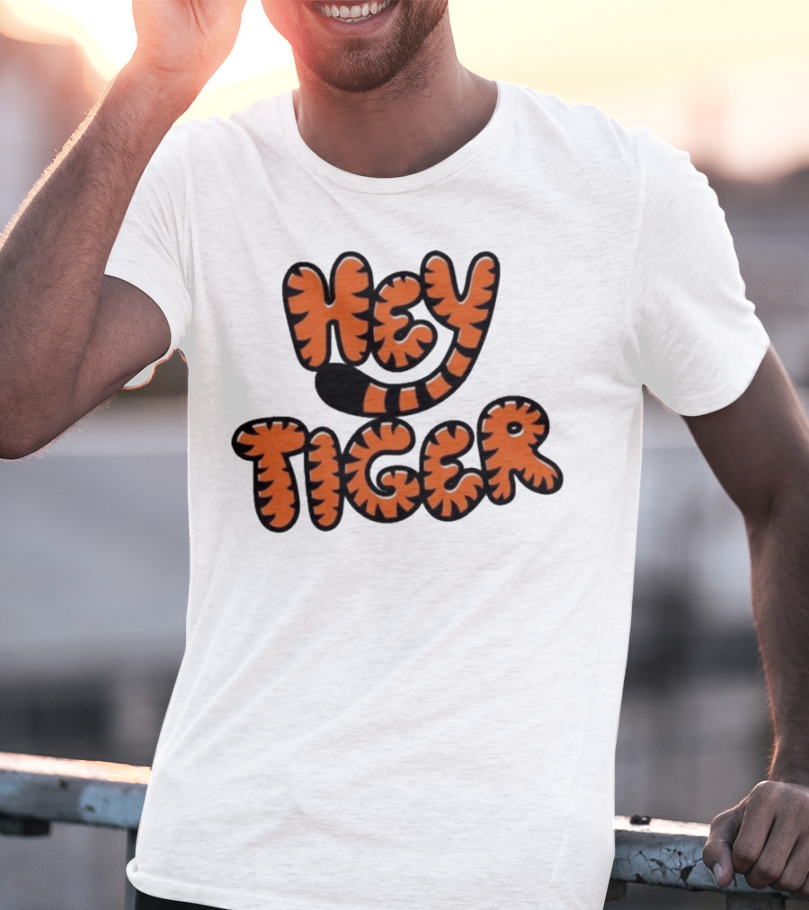 Cincinnati Bengals Hey Tiger Striped Bubble Letter Tiger Tail Pattern T-Shirt