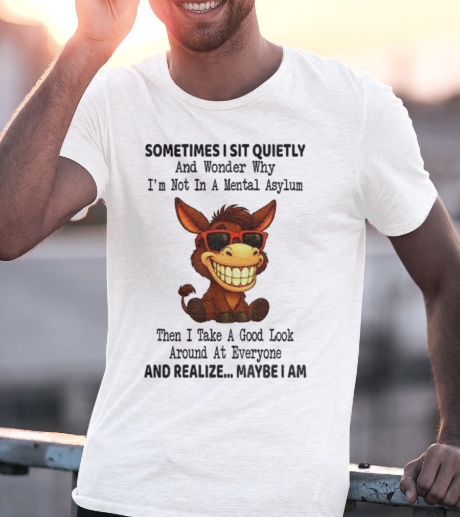 Sometimes I Sit Quietly And Wonder Why I'm Not In A Mental Asylum Then I Take A Good Look Around At Everyone And Realize Maybe I Am Donkey Meme T-Shirt