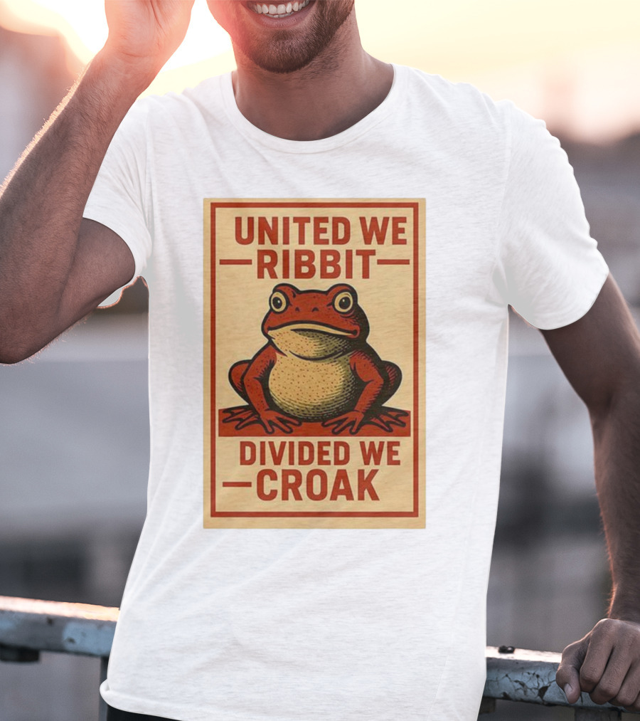 United We Ribbit Divided We Croak Frog Speaking Teamwork Message T-Shirt