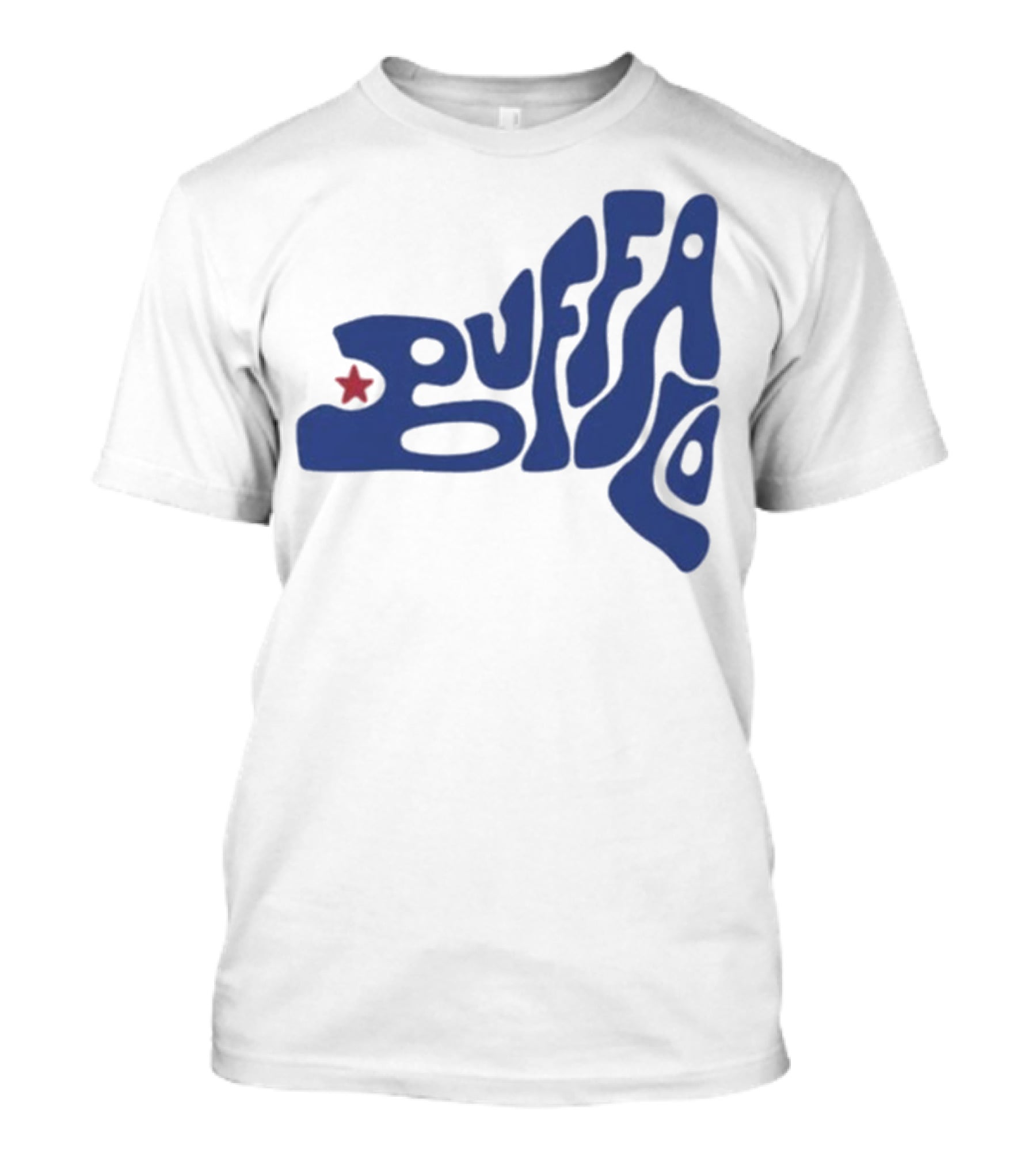 Funky Buffalo Retro Psychedelic Typography With Red Star T-Shirt