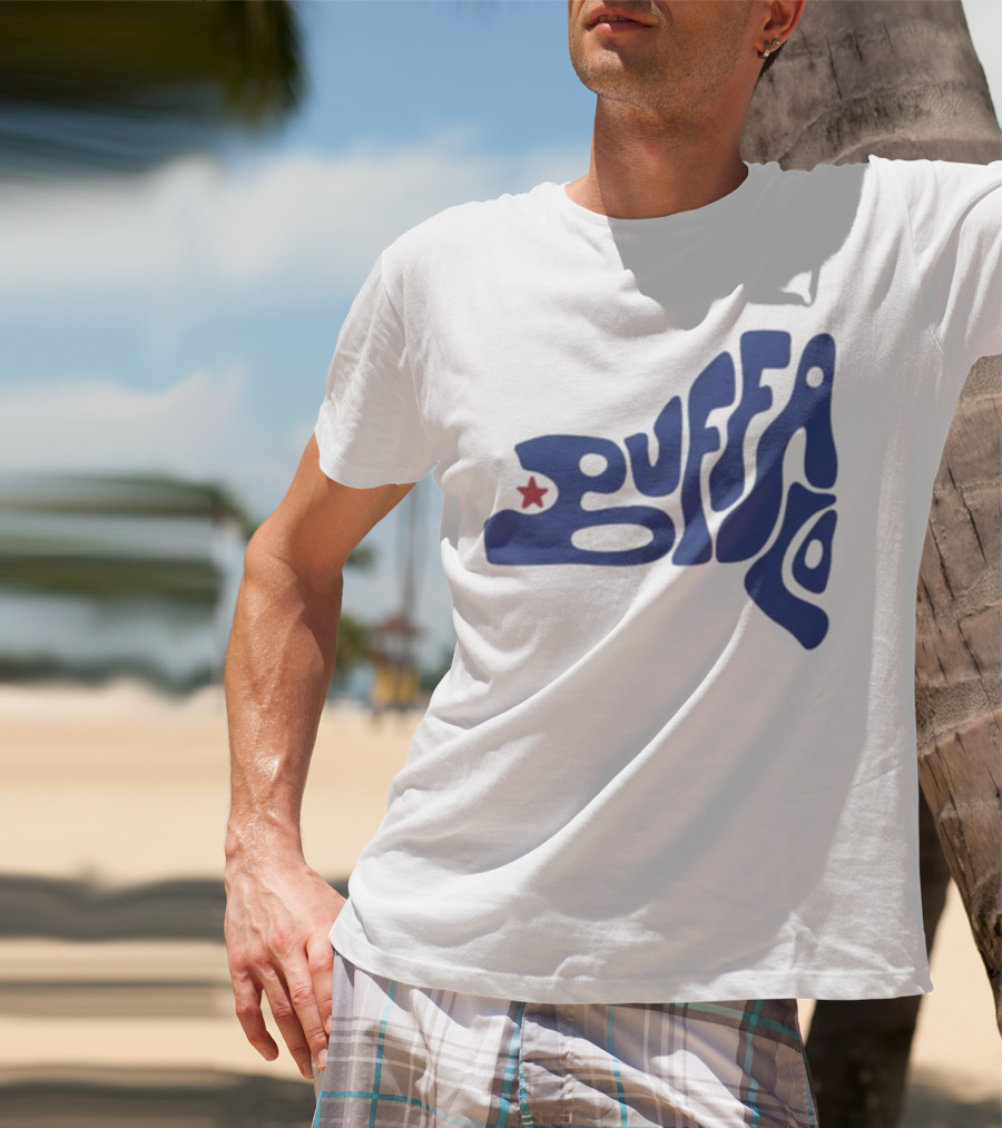 Funky Buffalo Retro Psychedelic Typography With Red Star T-Shirt