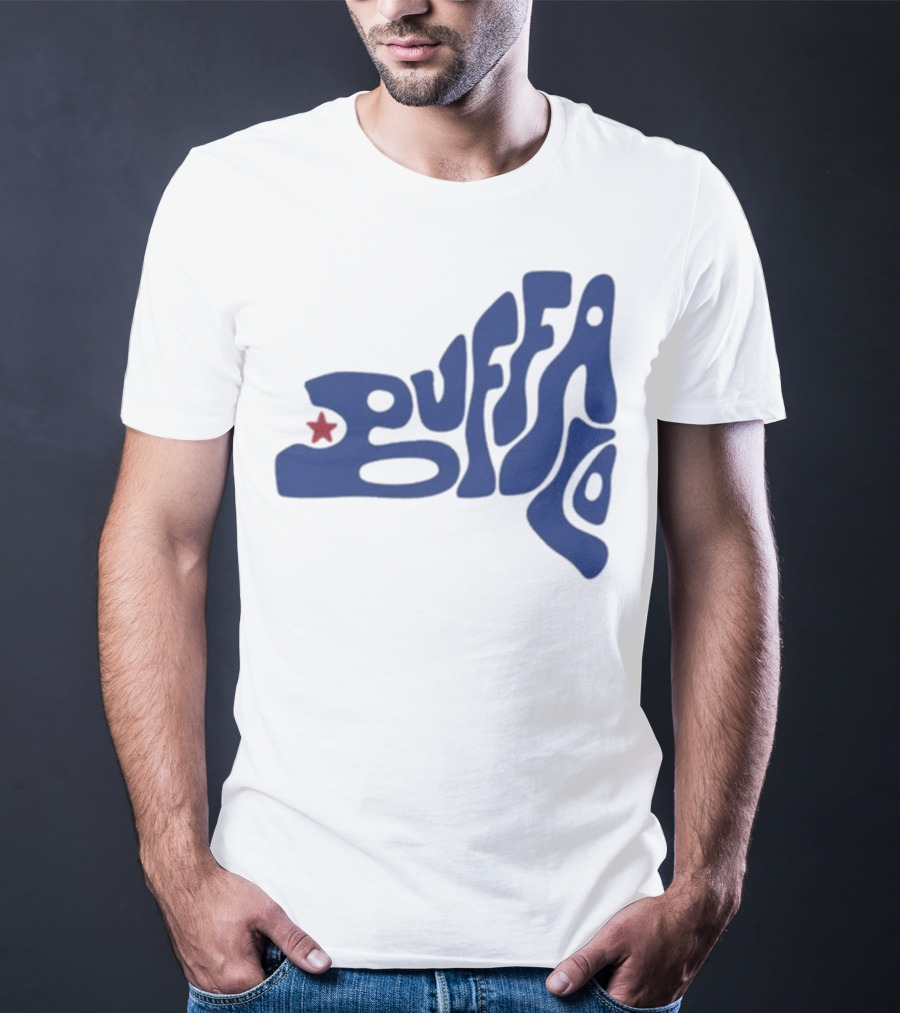 Funky Buffalo Retro Psychedelic Typography With Red Star T-Shirt