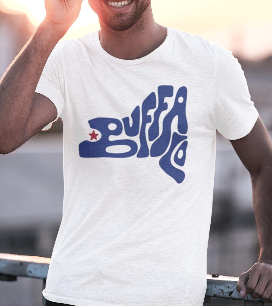 Funky Buffalo Retro Psychedelic Typography With Red Star T-Shirt