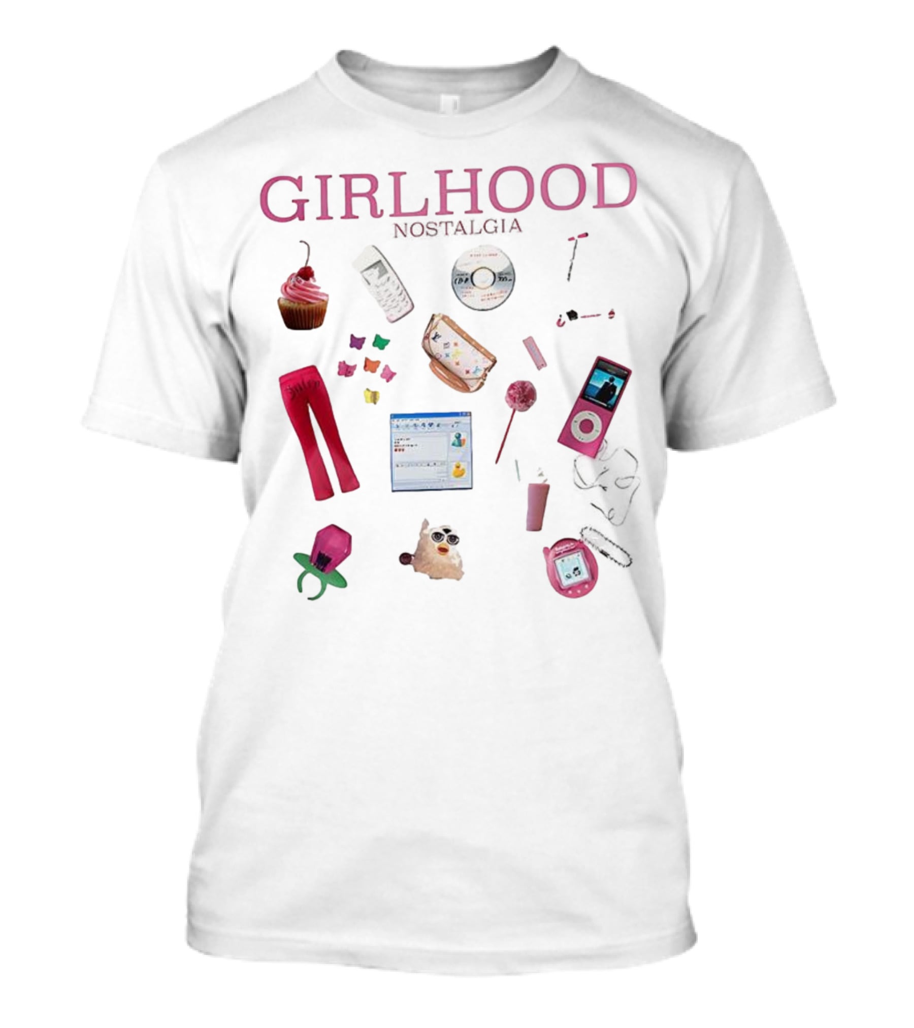Girlhood Nostalgia 2000s Style Icons IPod Flip Phone Tamagotchi MSN Messenger Cupcake T-Shirt