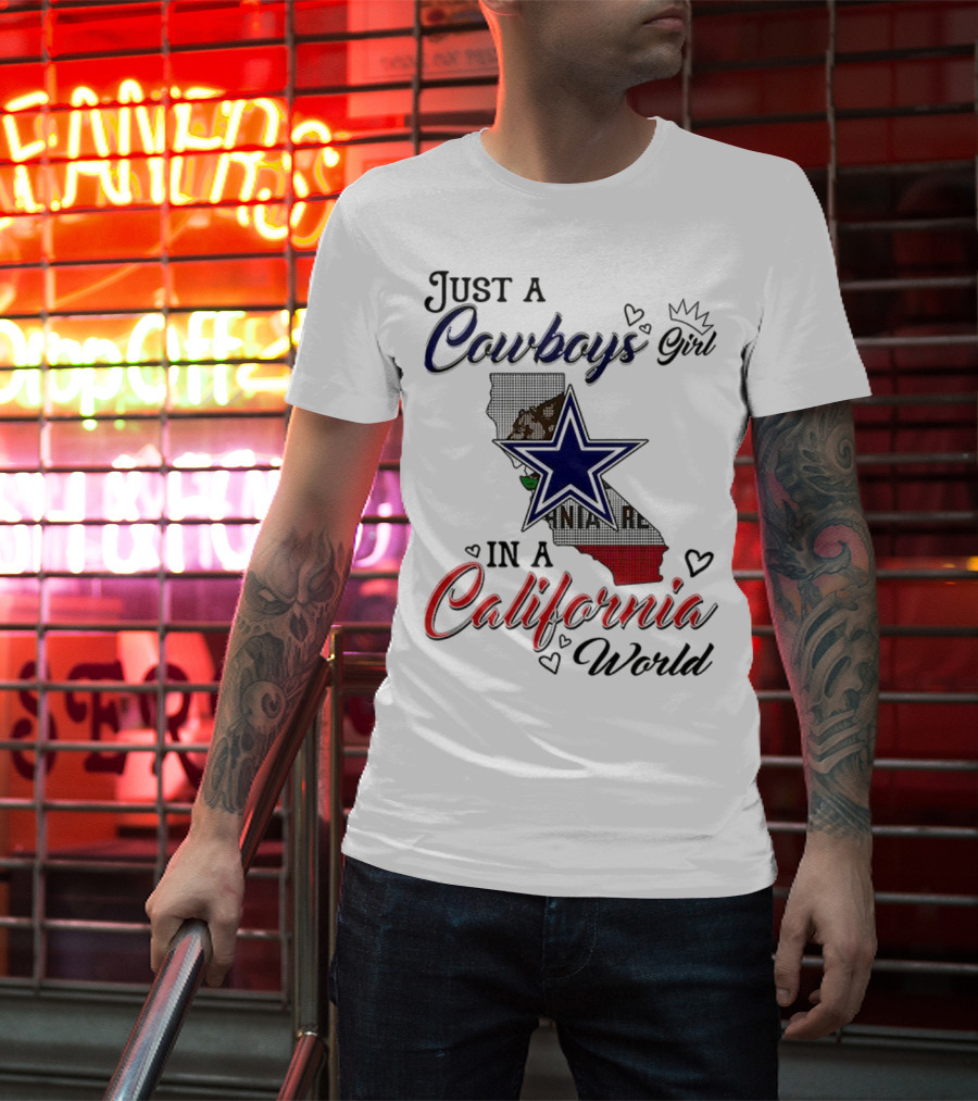 Cowboys Girl In A California World With Star And Map Outline T-Shirt