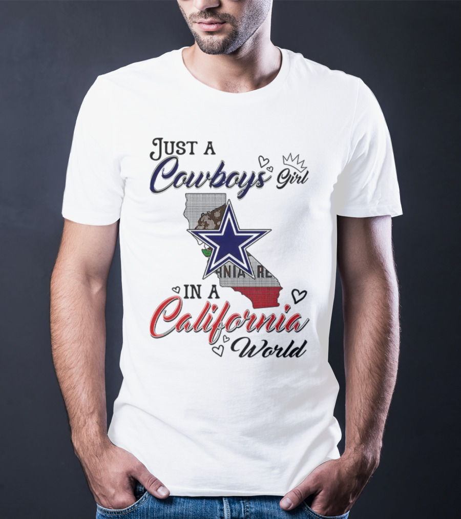 Cowboys Girl In A California World With Star And Map Outline T-Shirt