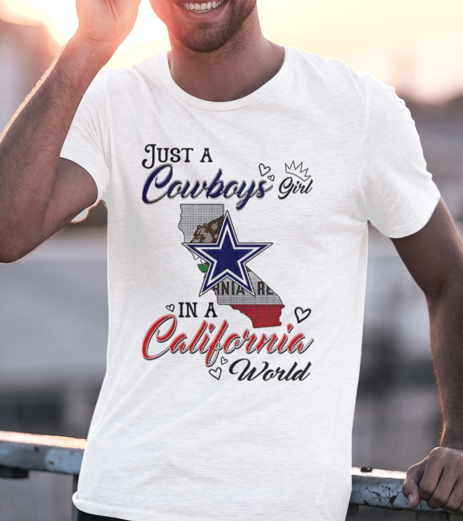 Cowboys Girl In A California World With Star And Map Outline T-Shirt