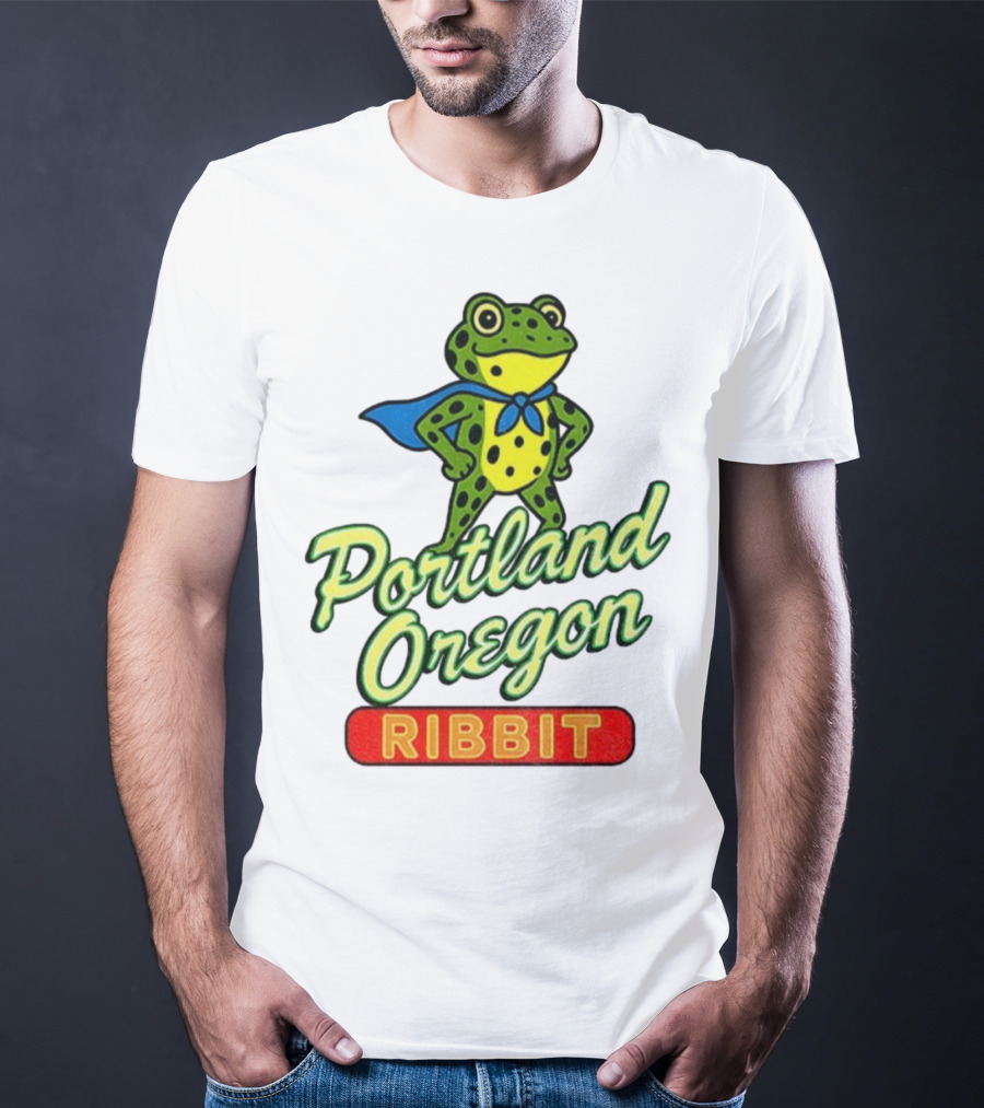 Portland Oregon Ribbit Frog Superhero Retro Style T-Shirt