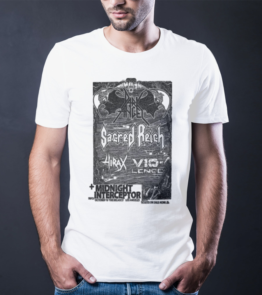 Dark Angel Sacred Reich Hirax Vio-Lence Midnight Interceptor The Belasco Los Angeles October 16 2025 T-Shirt