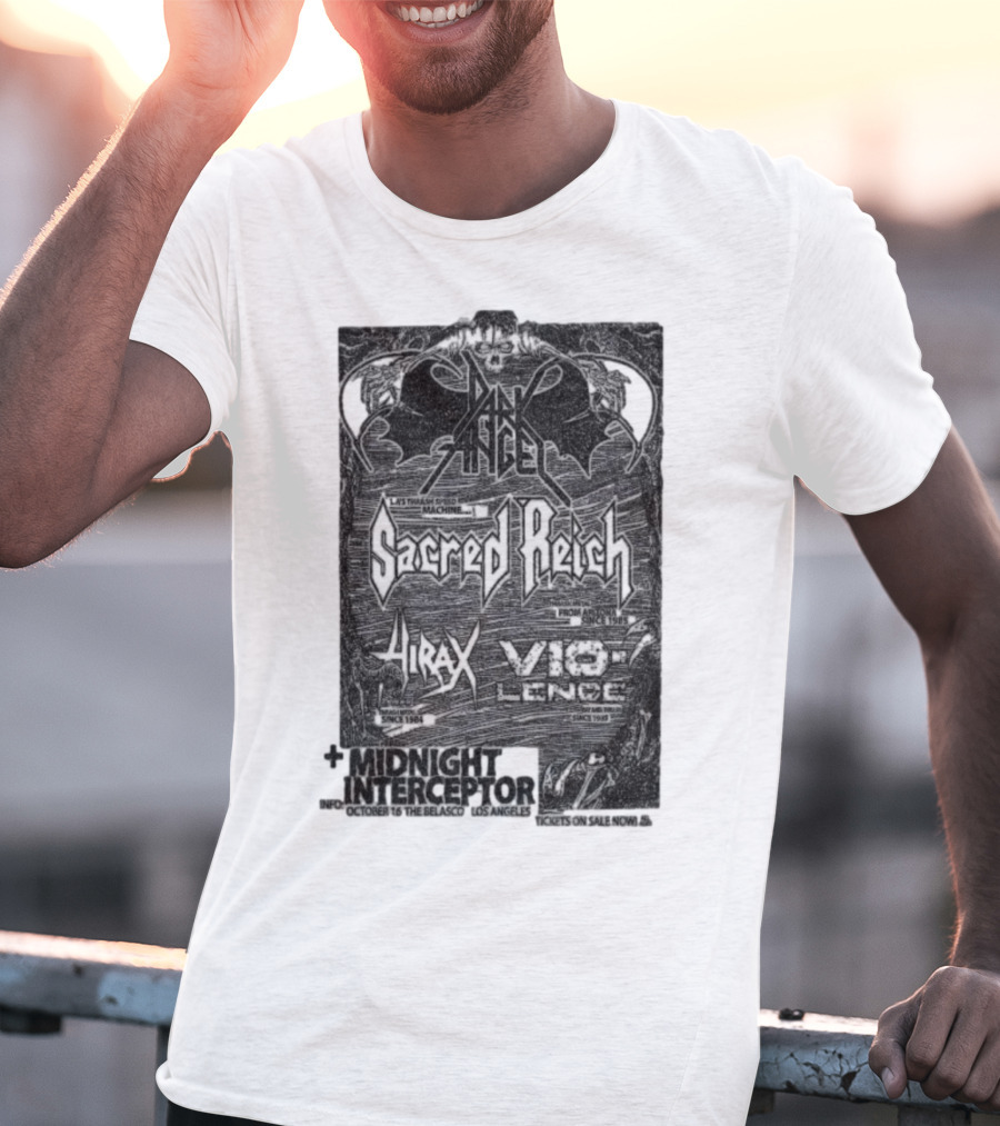 Dark Angel Sacred Reich Hirax Vio-Lence Midnight Interceptor The Belasco Los Angeles October 16 2025 T-Shirt