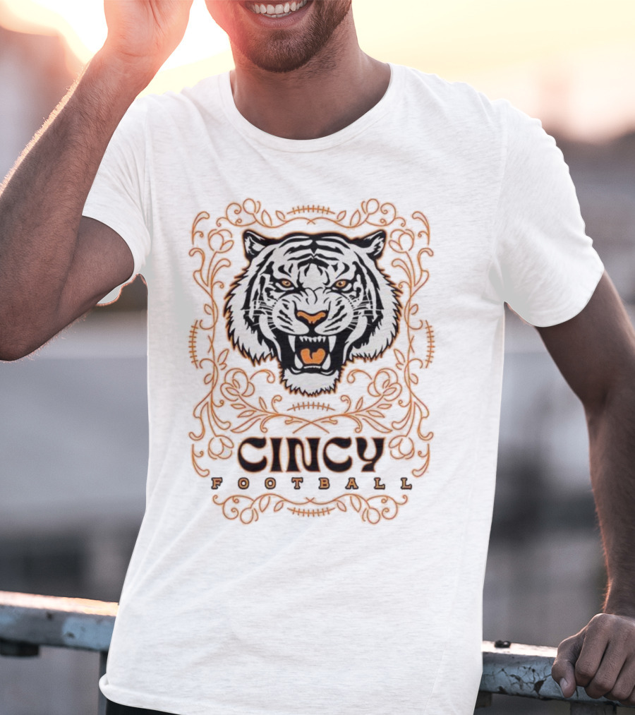 Cincy Football Tiger Roaring Face Frame T-Shirt