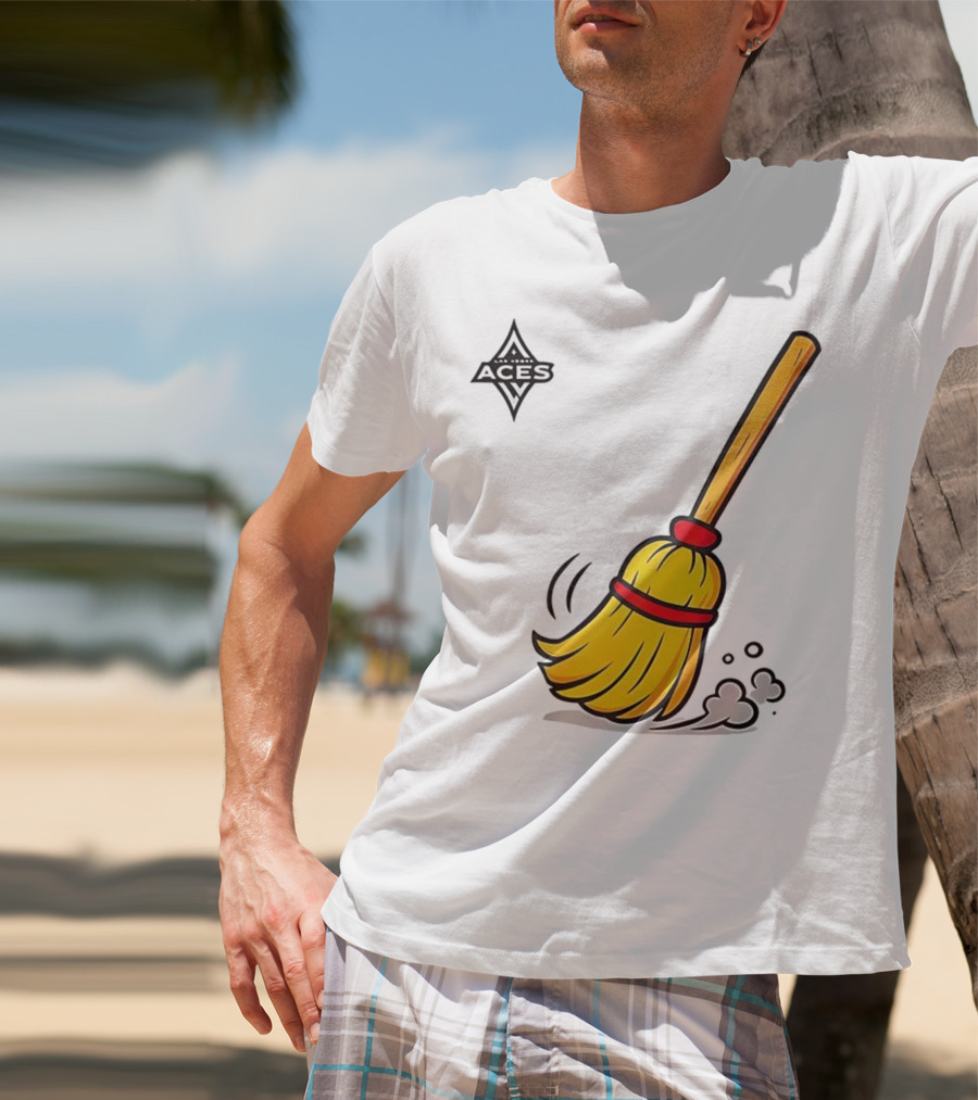 Las Vegas Aces Broom 2025 Championship Victory Sweep T-Shirt