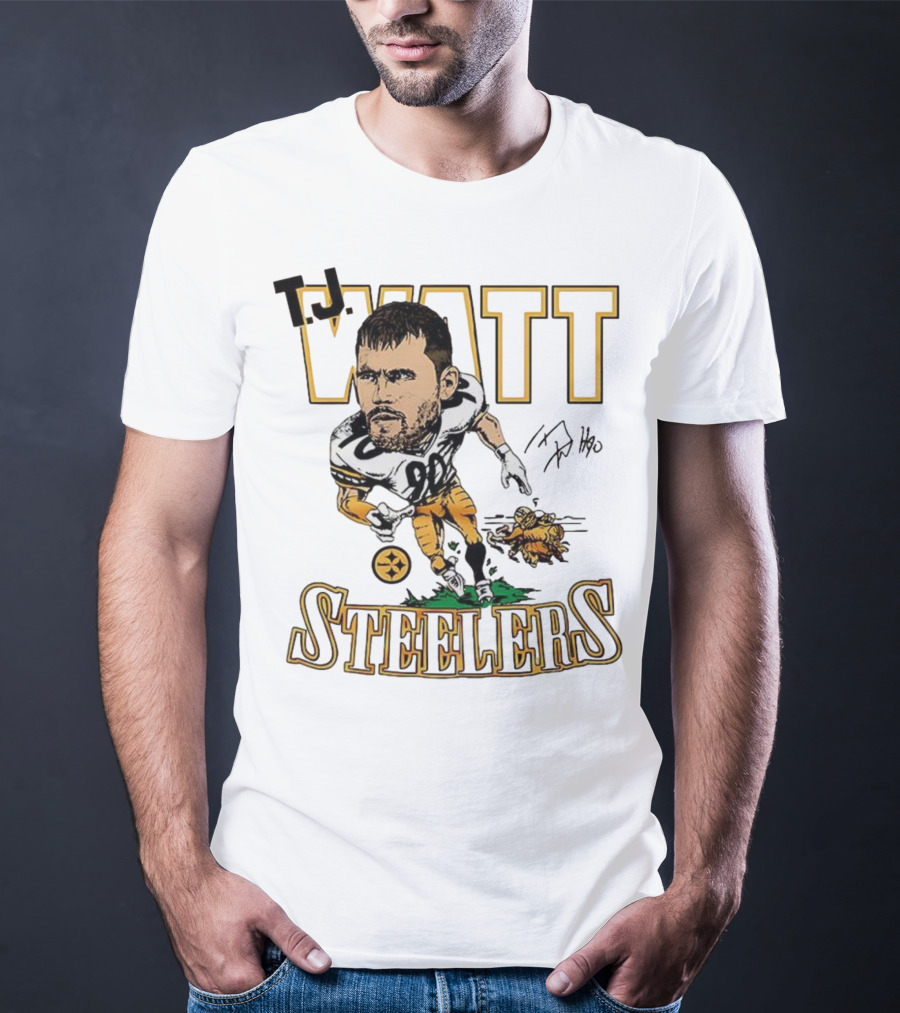 T.J. Watt Steelers Caricature Player Signature Pittsburgh Football T-Shirt
