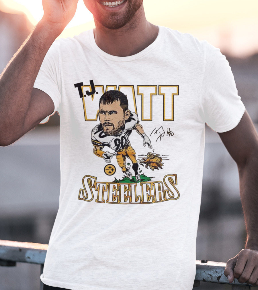 T.J. Watt Steelers Caricature Player Signature Pittsburgh Football T-Shirt