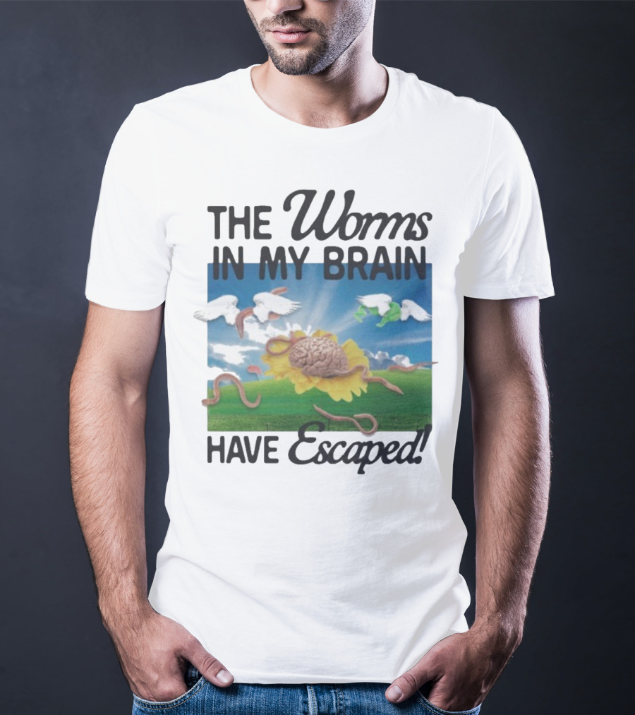 The Worms In My Brain Have Escaped Flying Brain Wings Clouds Sunflower T-Shirt