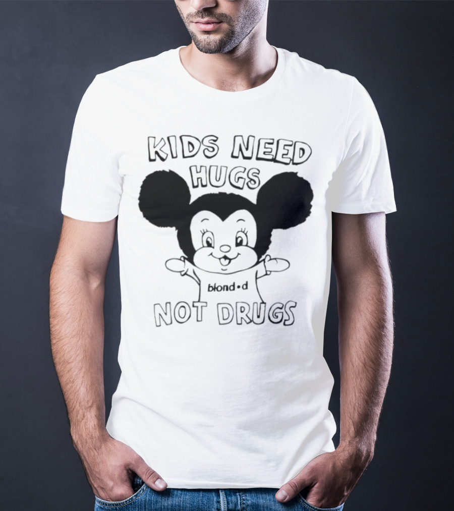 Kids Need Hugs Not Drugs Mouse Ears Cartoon Style T-Shirt