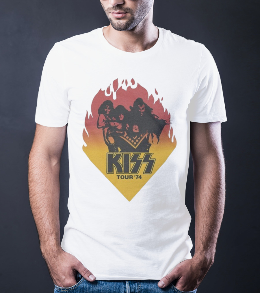 Kiss Tour ’74 Fire Logo Midday Sun Band Members T-Shirt