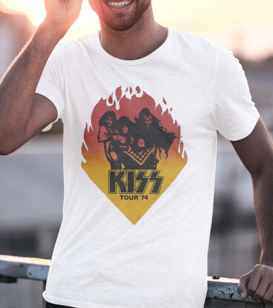 Kiss Tour ’74 Fire Logo Midday Sun Band Members T-Shirt