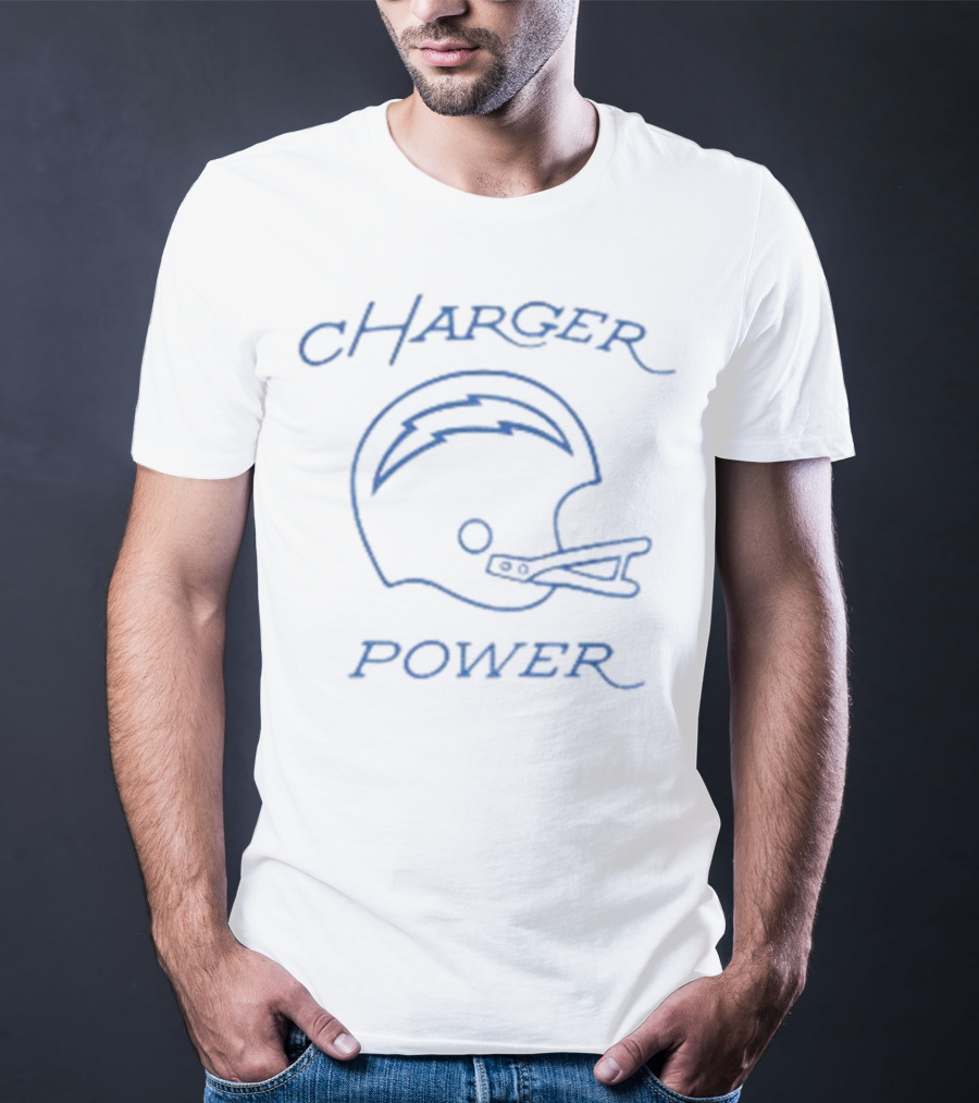 Los Angeles Chargers Helmet With Charger Power Text T-Shirt