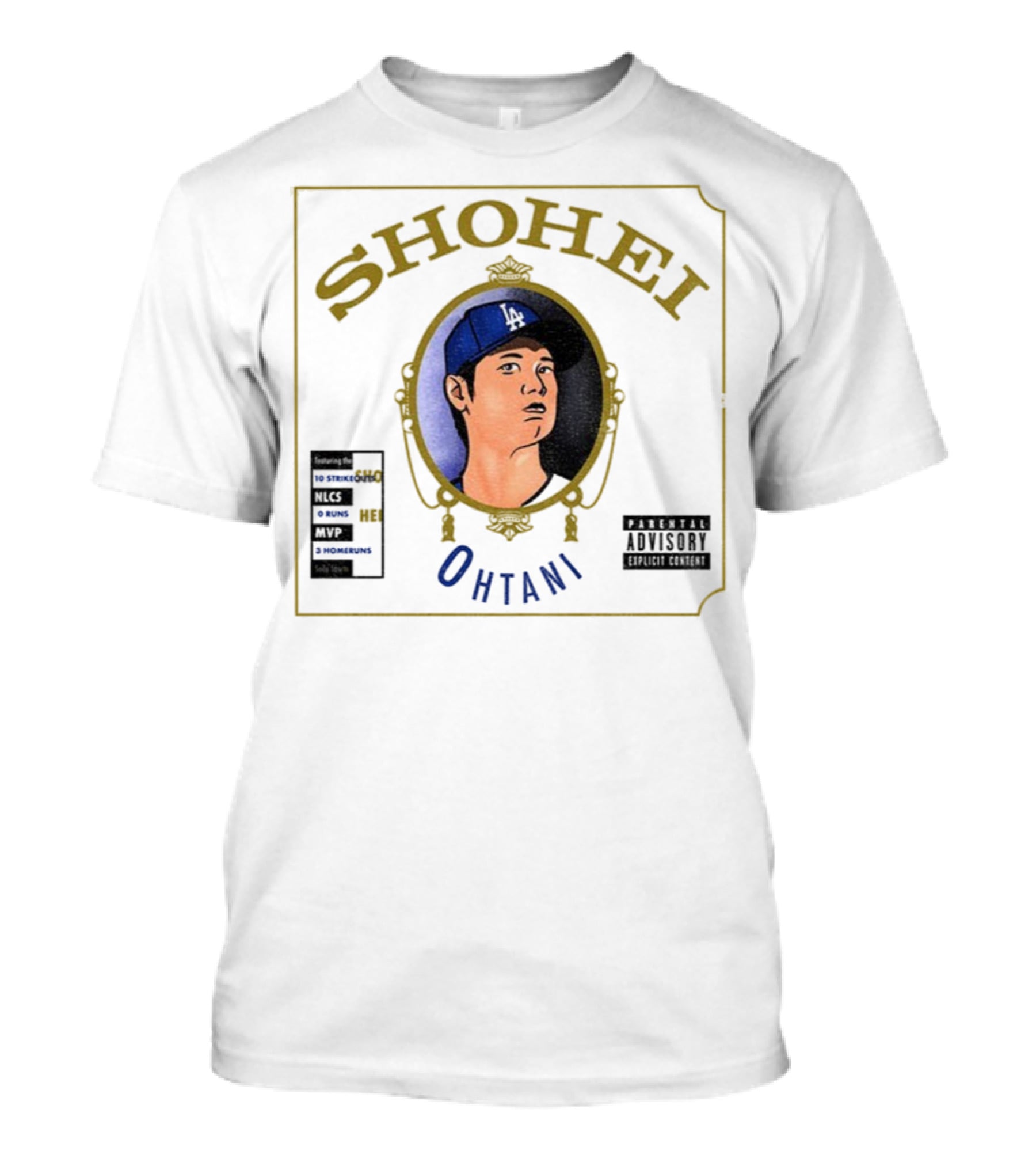 Shohei Ohtani 10 Strike Outs 3 Homeruns MVP Parental Advisory Baseball Player Portrait T-Shirt
