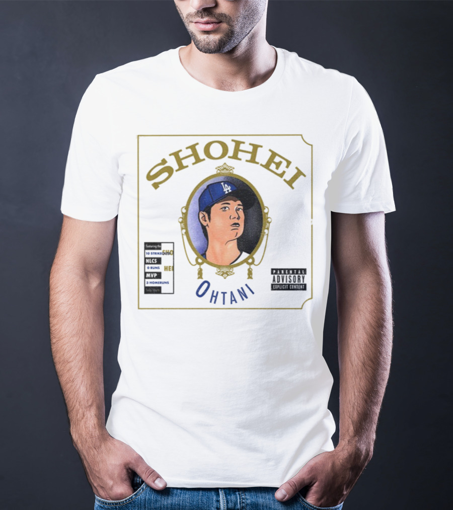 Shohei Ohtani 10 Strike Outs 3 Homeruns MVP Parental Advisory Baseball Player Portrait T-Shirt