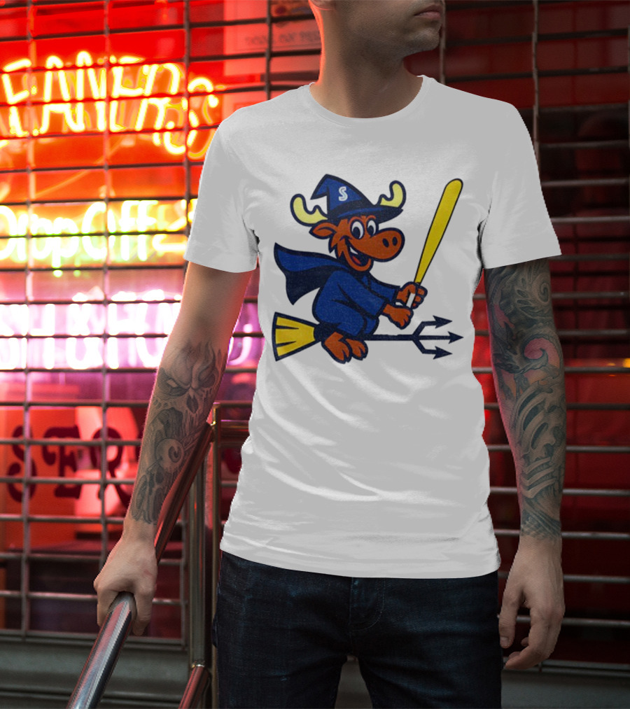 Etsy Moose Witch Seattle Mariners MLB Baseball Cartoon Trident T-Shirt