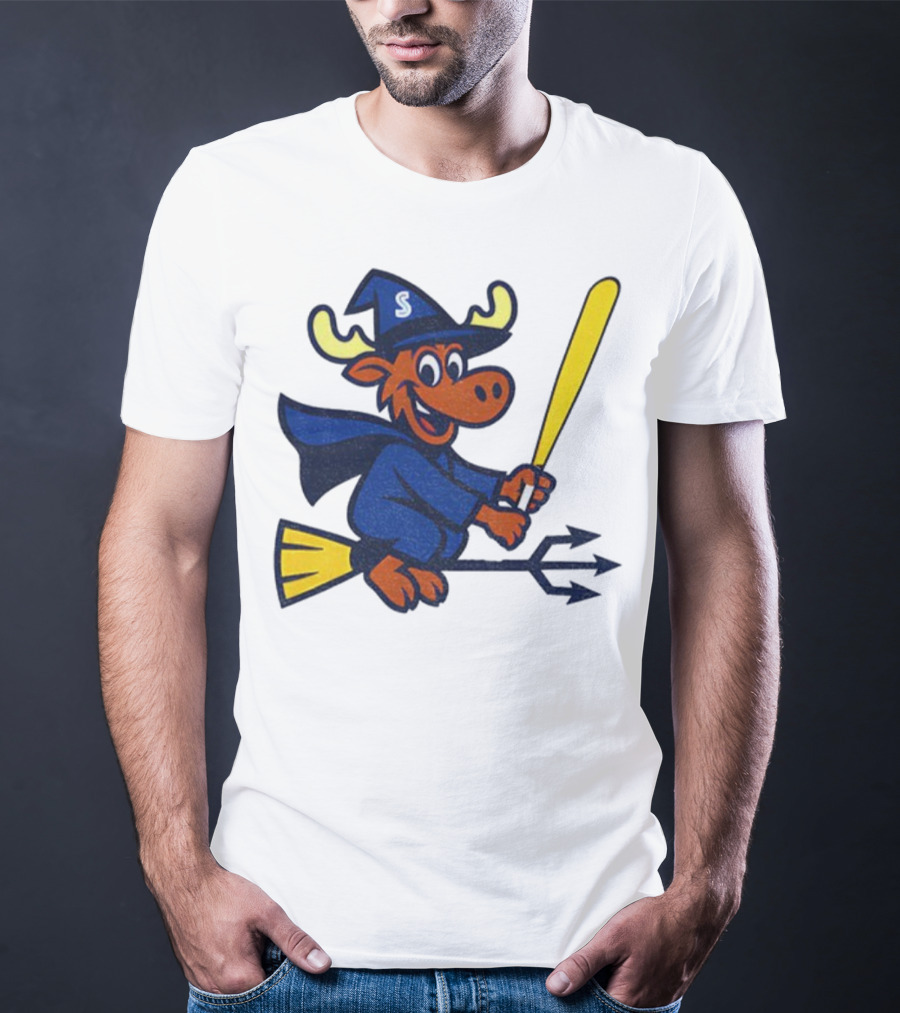 Etsy Moose Witch Seattle Mariners MLB Baseball Cartoon Trident T-Shirt
