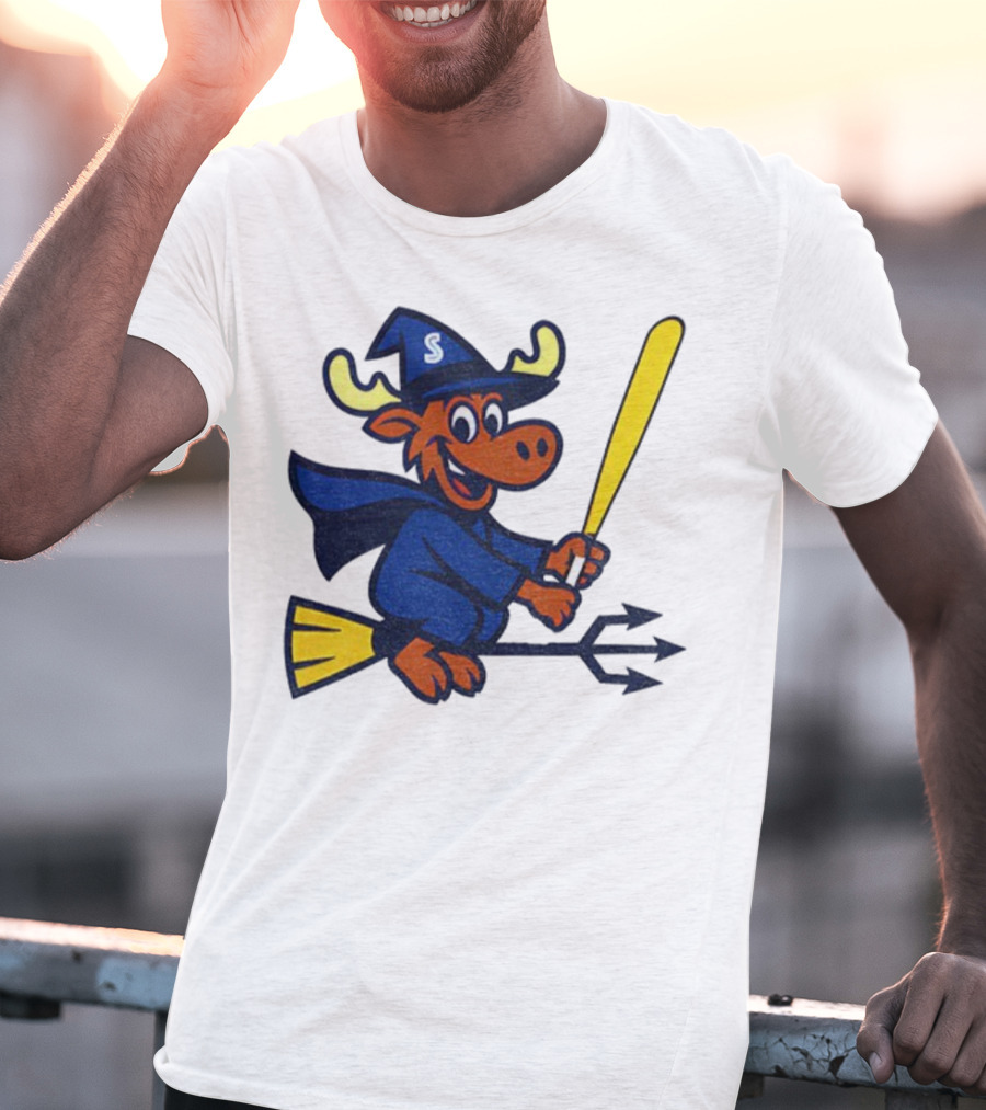 Etsy Moose Witch Seattle Mariners MLB Baseball Cartoon Trident T-Shirt