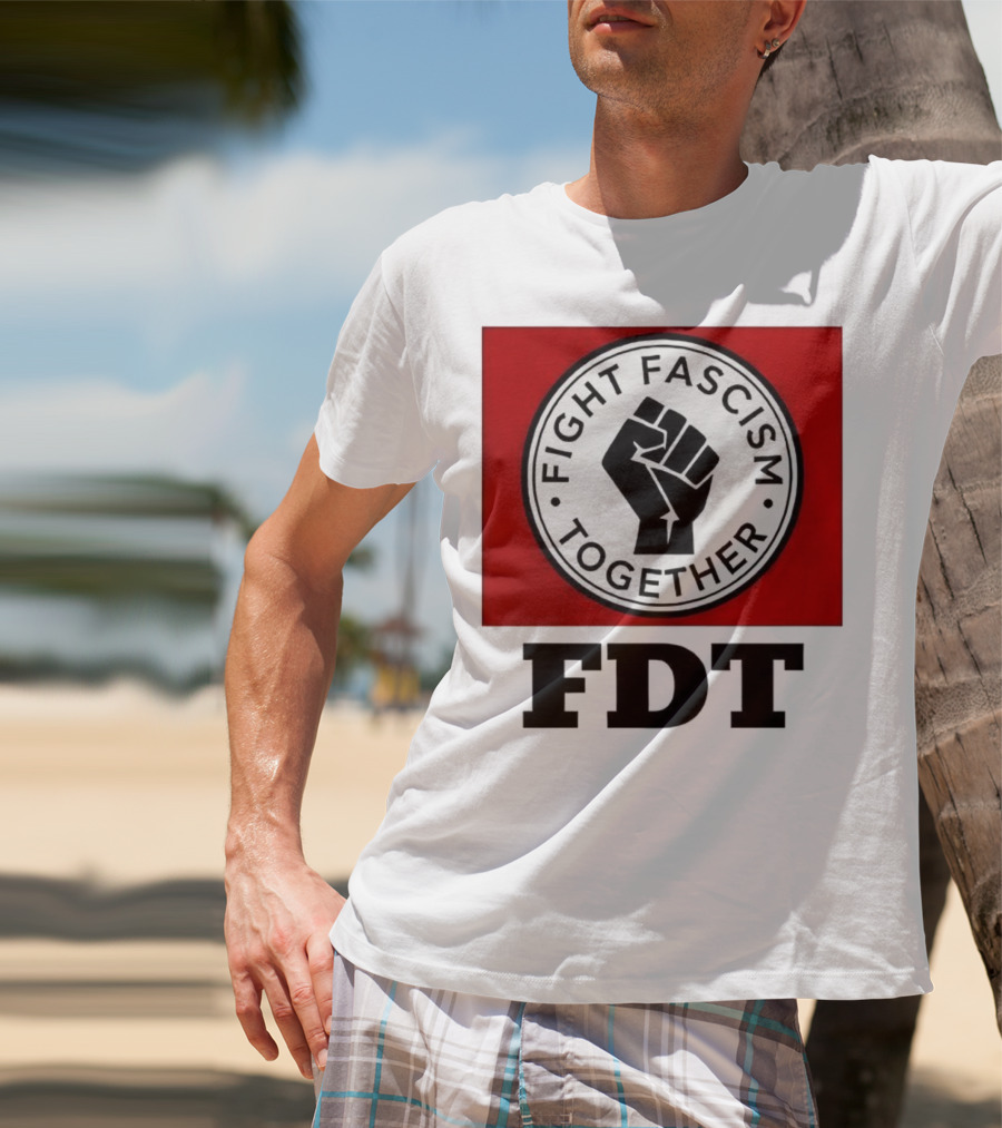 Fight Fascism Together Fist Symbol Red Background T-Shirt