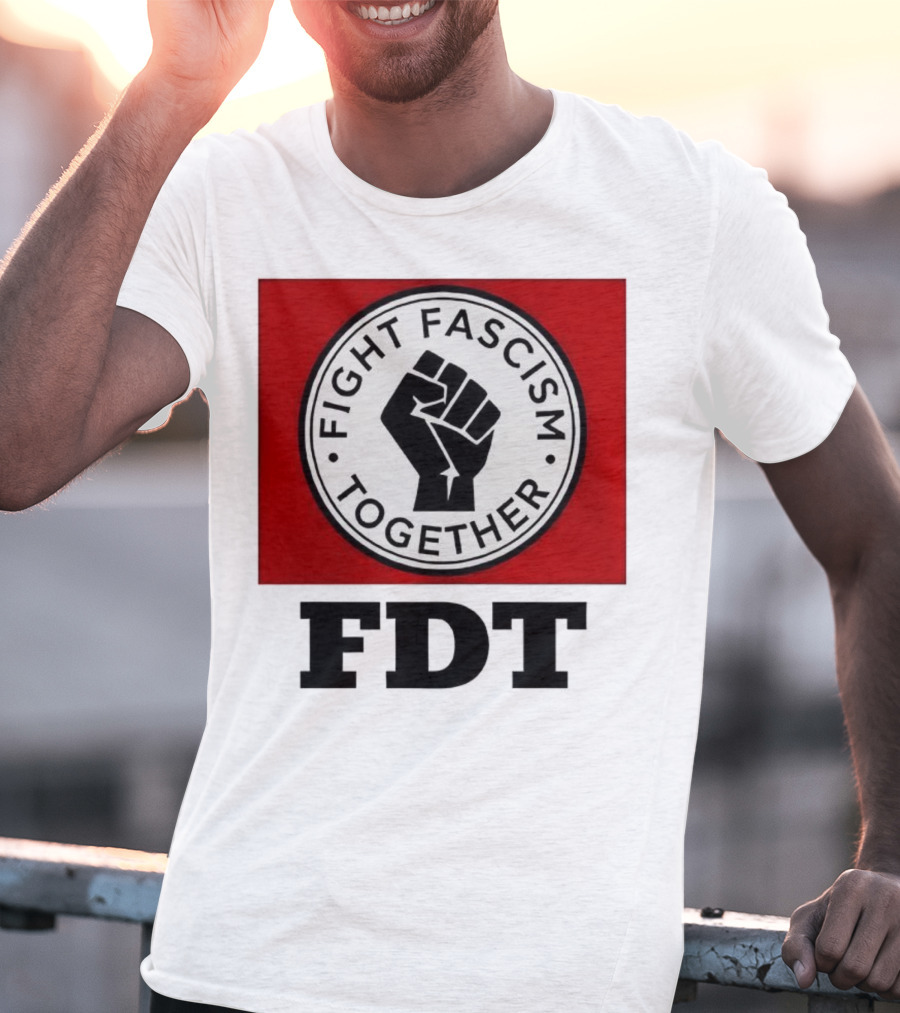 Fight Fascism Together Fist Symbol Red Background T-Shirt