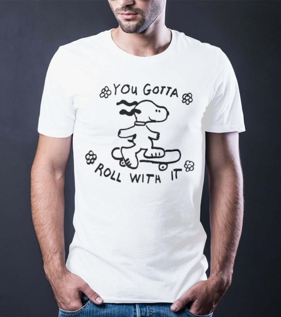 Snoopy You Gotta Roll With It Skateboarding Peanuts T-Shirt