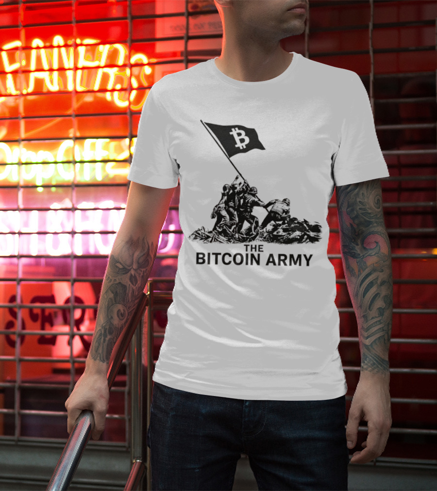 Bitcoin Army Raising The Flag Cryptocurrency Image Iwo Jima T-Shirt