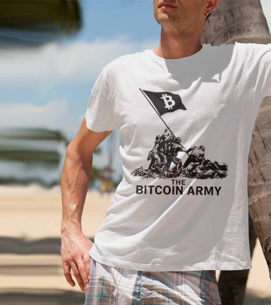 Bitcoin Army Raising The Flag Cryptocurrency Image Iwo Jima T-Shirt