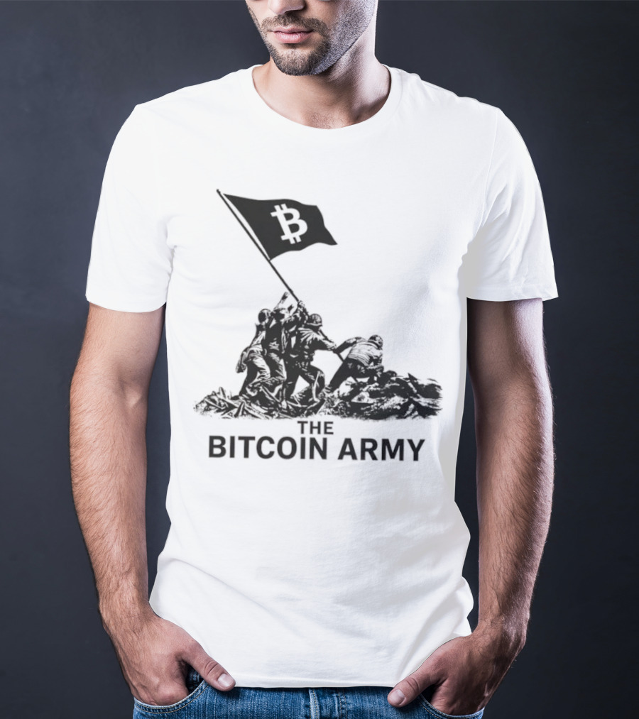 Bitcoin Army Raising The Flag Cryptocurrency Image Iwo Jima T-Shirt