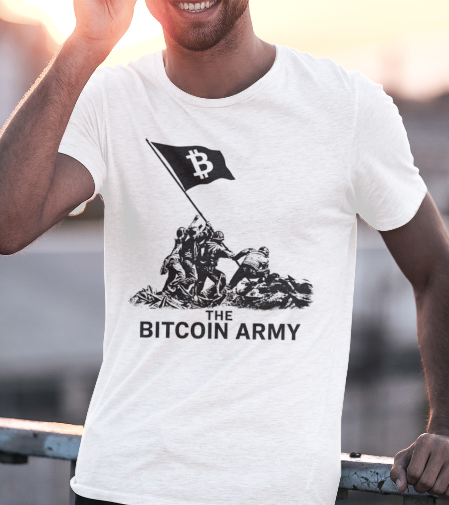 Bitcoin Army Raising The Flag Cryptocurrency Image Iwo Jima T-Shirt