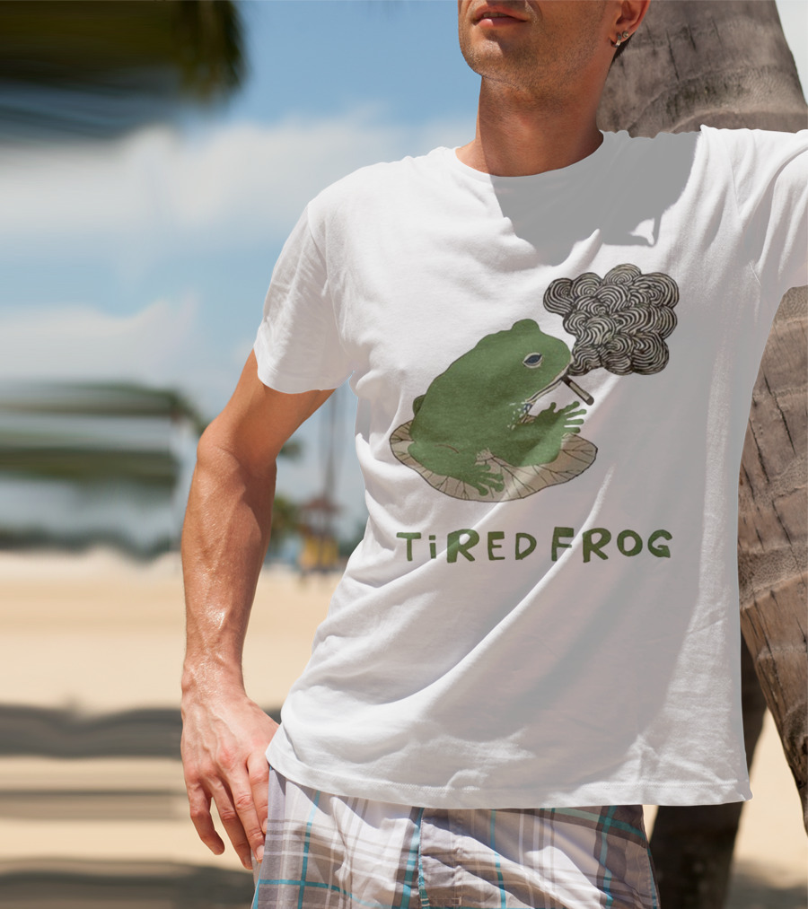 Tired Frog Smoking Meme Japanese Style Smoking Frog T-Shirt