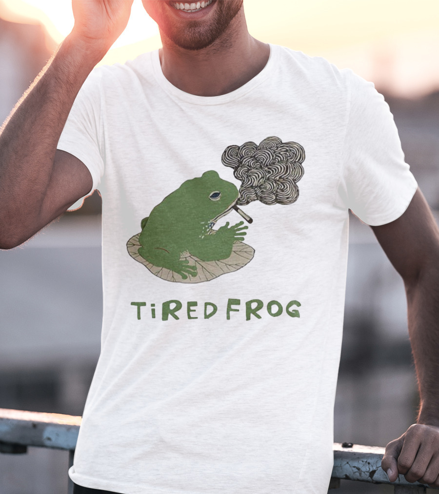 Tired Frog Smoking Meme Japanese Style Smoking Frog T-Shirt