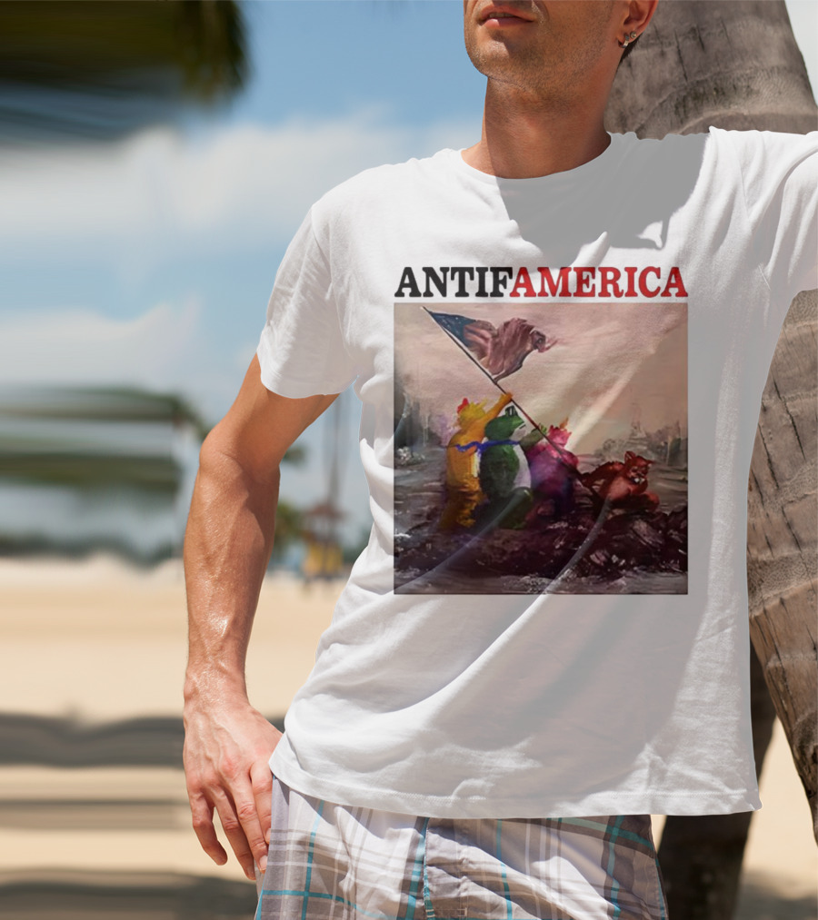 Antifamerica Portland Frog Parody Of Iconic Historical Scene With Bold Characters And Flag T-Shirt