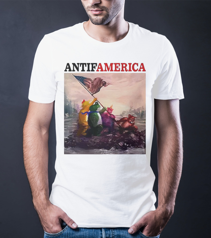 Antifamerica Portland Frog Parody Of Iconic Historical Scene With Bold Characters And Flag T-Shirt