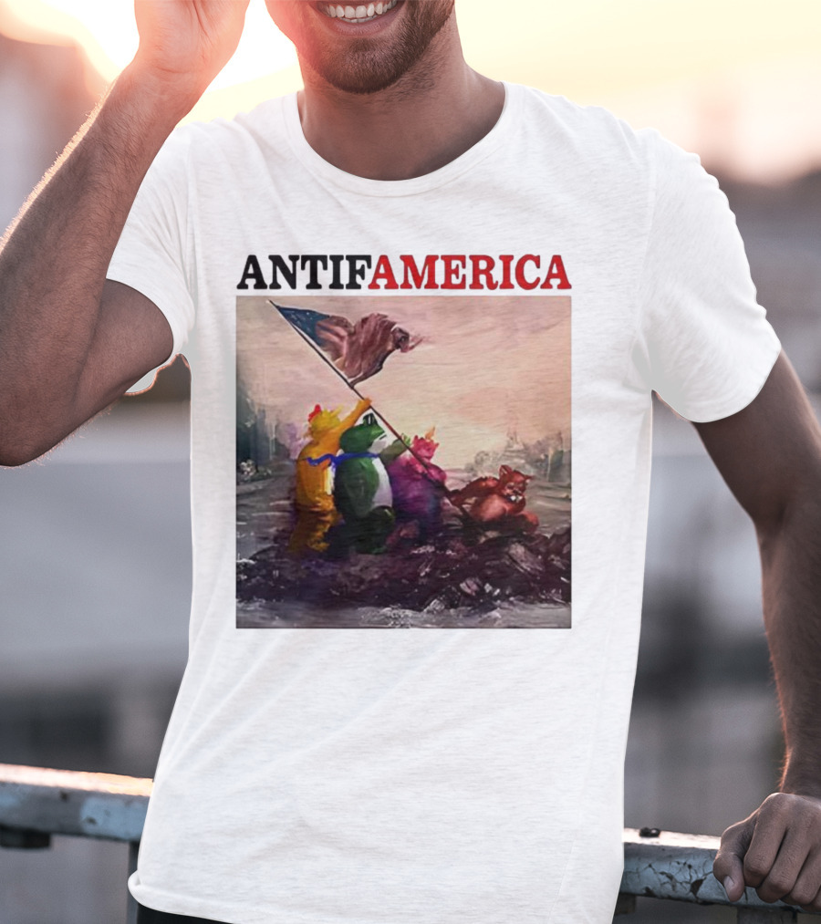 Antifamerica Portland Frog Parody Of Iconic Historical Scene With Bold Characters And Flag T-Shirt
