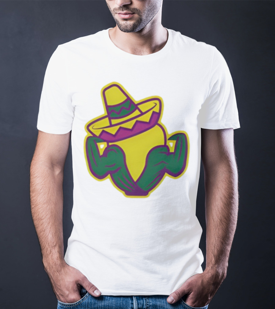 Cedar Rapids Kernels Corn Mascot In Sombrero Green And Yellow Design T-Shirt