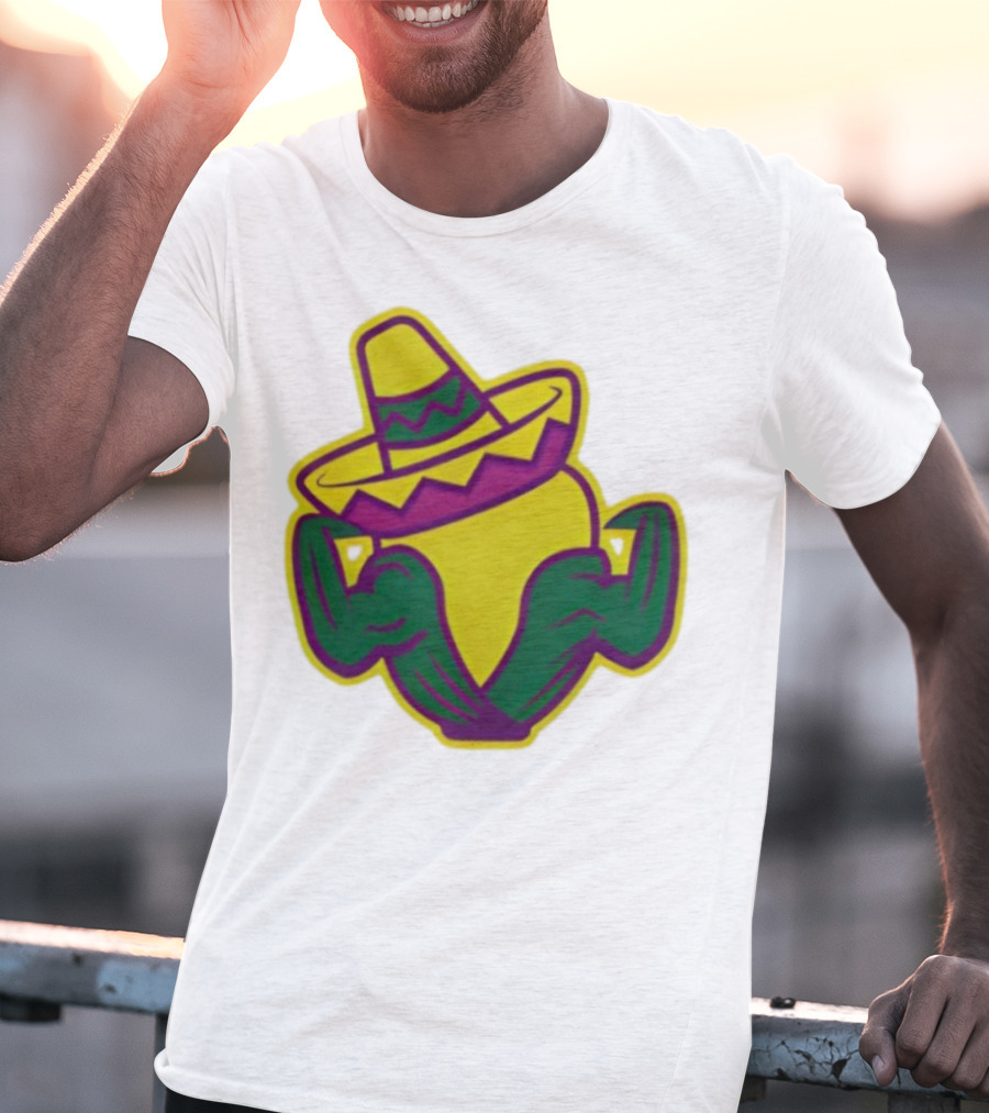 Cedar Rapids Kernels Corn Mascot In Sombrero Green And Yellow Design T-Shirt