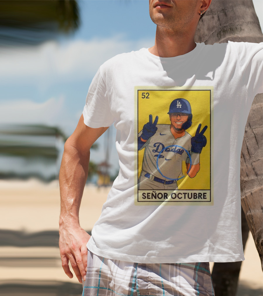 Señor Octubre Los Angeles Dodgers Kike Hernandez 52 MLB Baseball Card T-Shirt