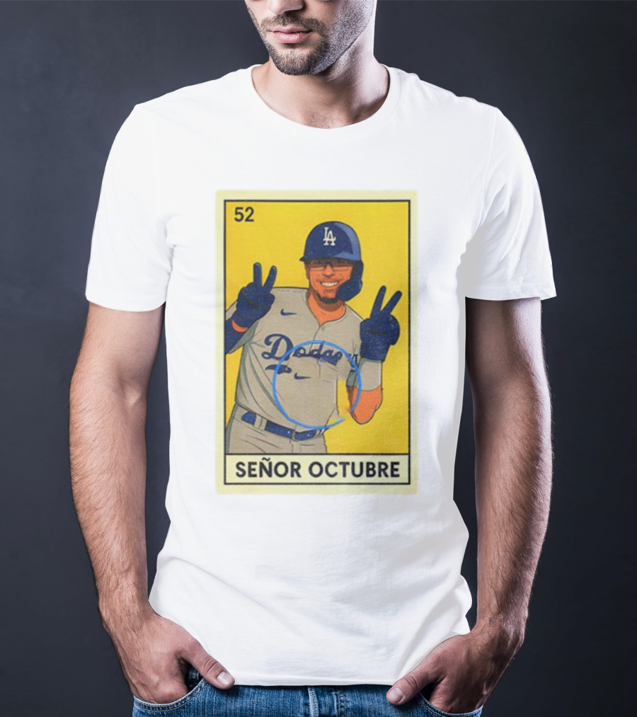 Señor Octubre Los Angeles Dodgers Kike Hernandez 52 MLB Baseball Card T-Shirt