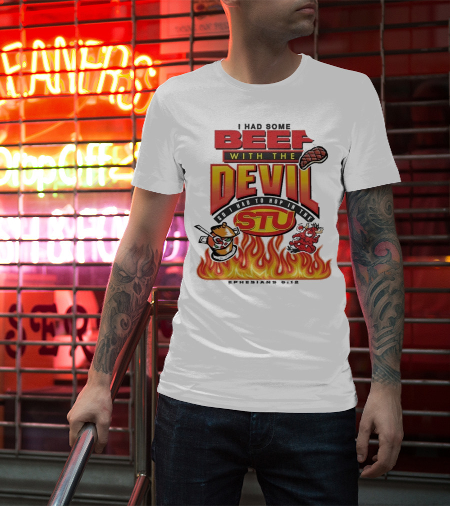 Mike Teezy Beef With The Devil STU Fire Text Graphics T-Shirt