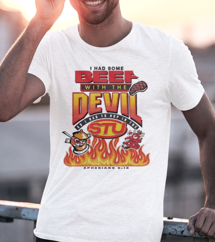 Mike Teezy Beef With The Devil STU Fire Text Graphics T-Shirt