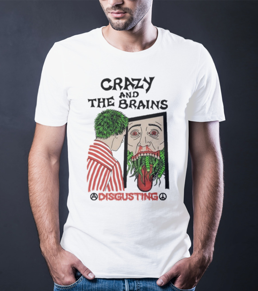 Crazy And The Brains Disgusting Peace Comic Style Face And Green Hair T-Shirt