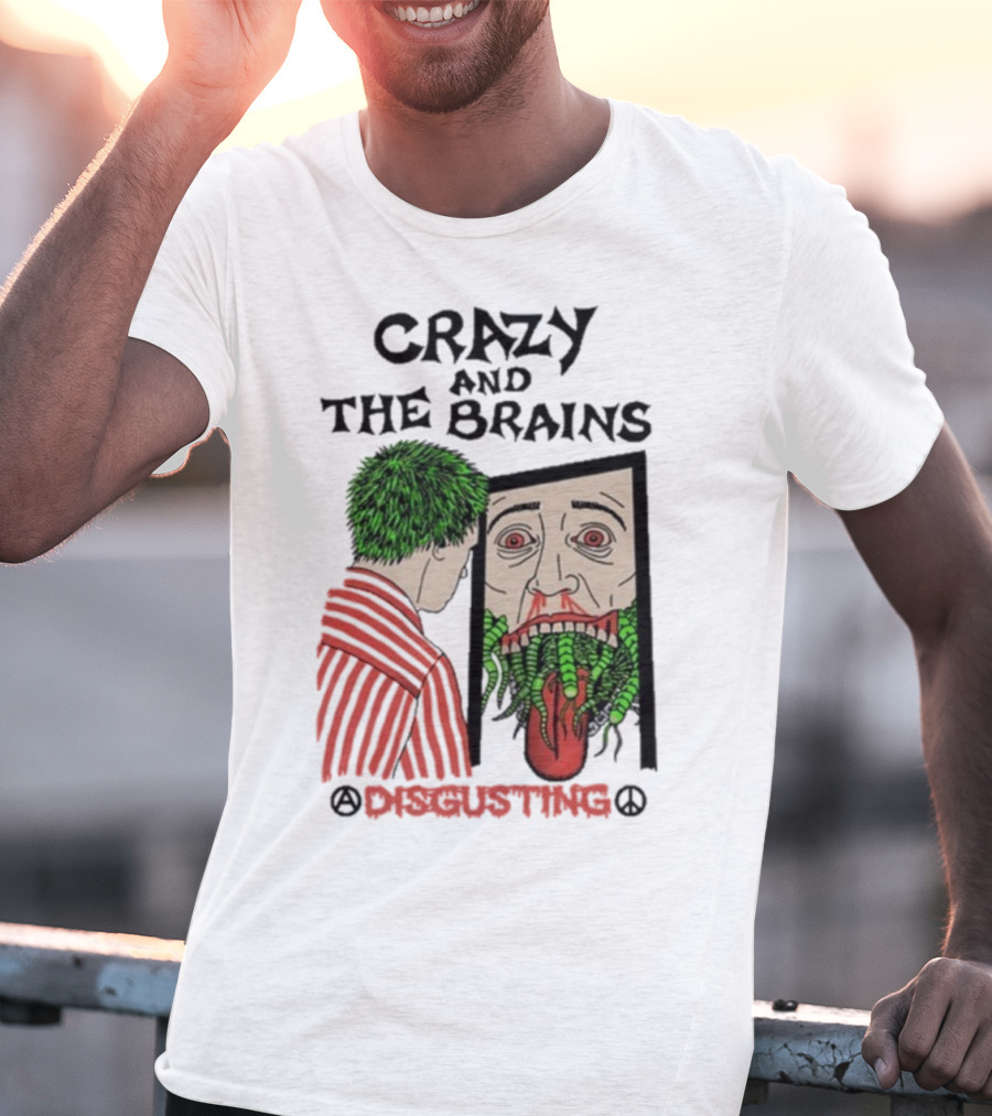 Crazy And The Brains Disgusting Peace Comic Style Face And Green Hair T-Shirt