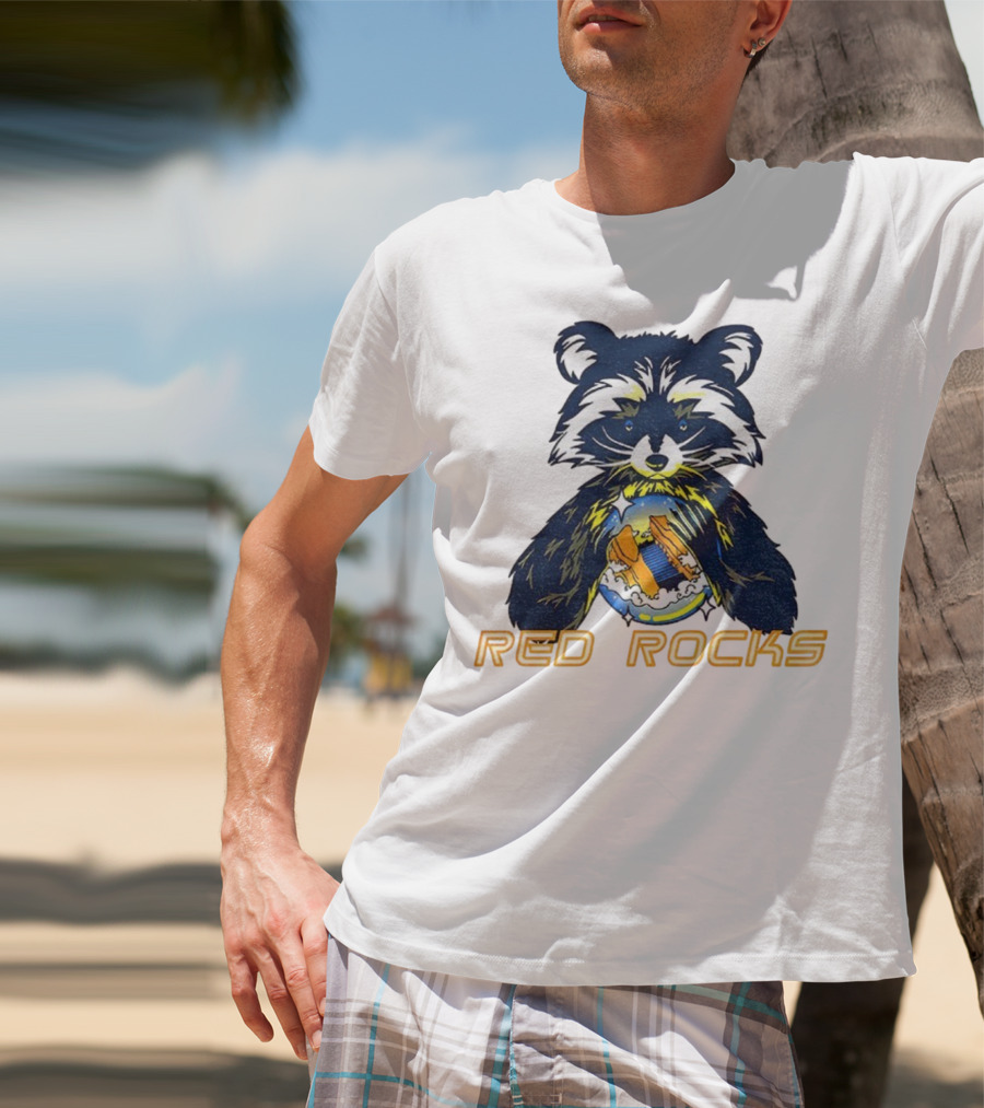 Red Rocks Raccoon Crystal Ball Graphic Tee T-Shirt